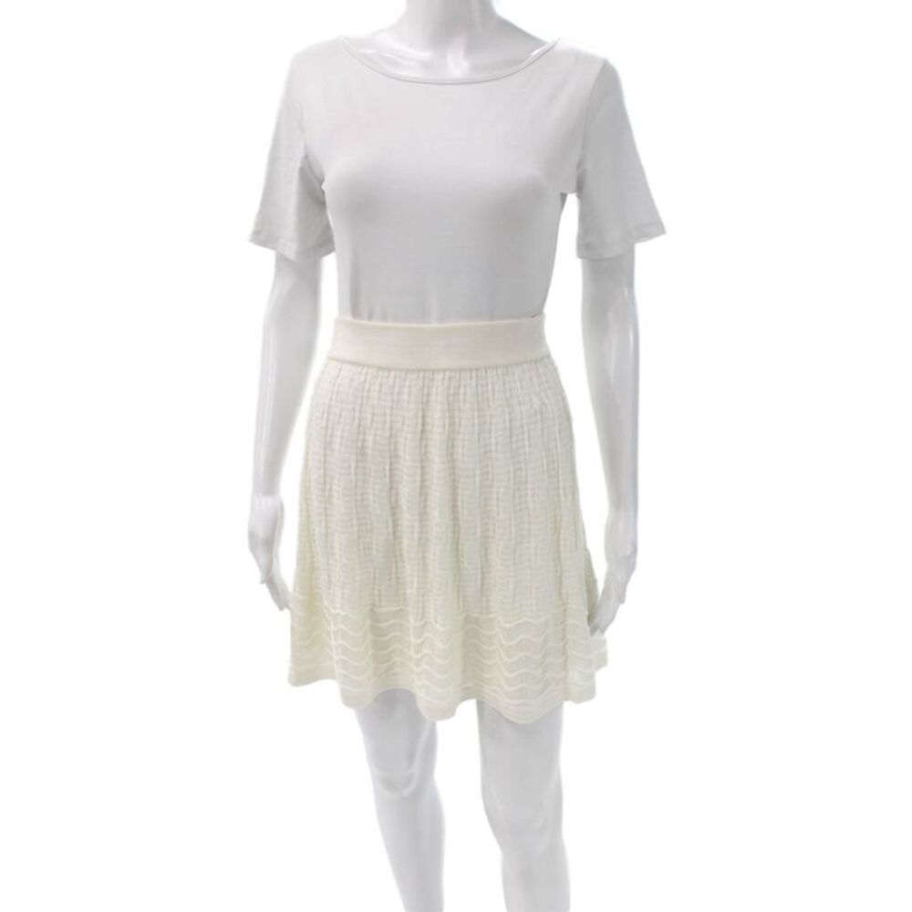 M Missoni Womens Ivory Knit Mini Skirt Pull On Knee Length Classic Size 42
